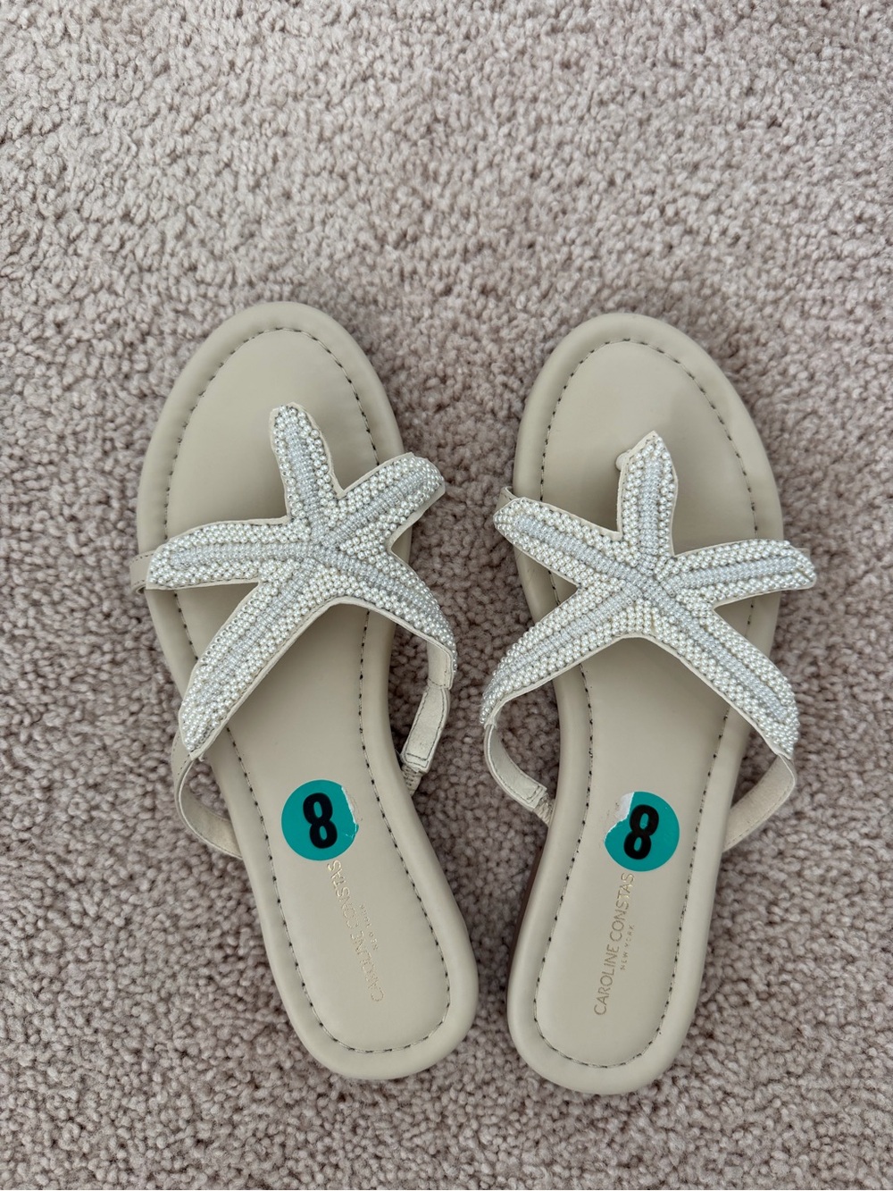 Ivory Beaded Starfish Cross-Strap Sandals - Women